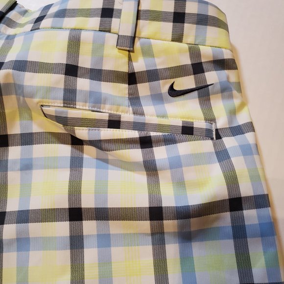 Nike Golf Men's Dri-Fit Yellow and Blue Plaid Shorts Size 35 - Picture 9 of 9